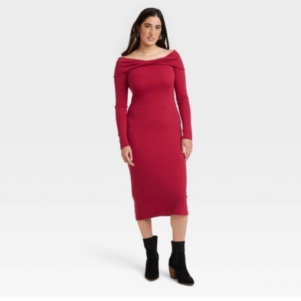 Universal Thread Long Sleeve Midi Bodycon Dress Ruby Red -Size Small